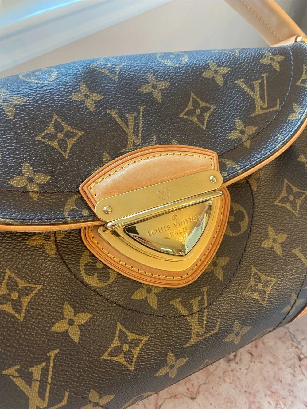 Louis Vuitton Beverly Monogram Canvas Shoulder Bag with Tan Vachetta Trim